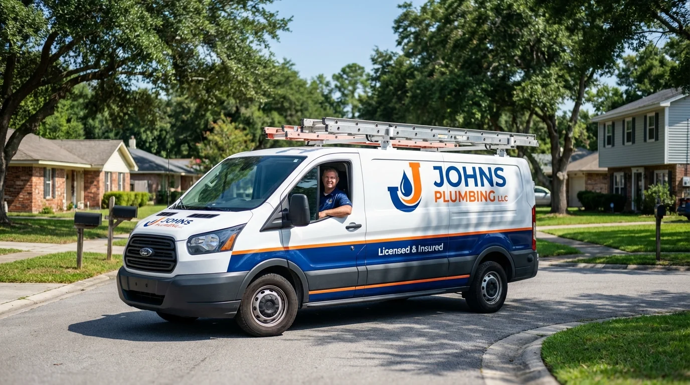 Johns Plumbing LLC service van in Woonsocket, RI