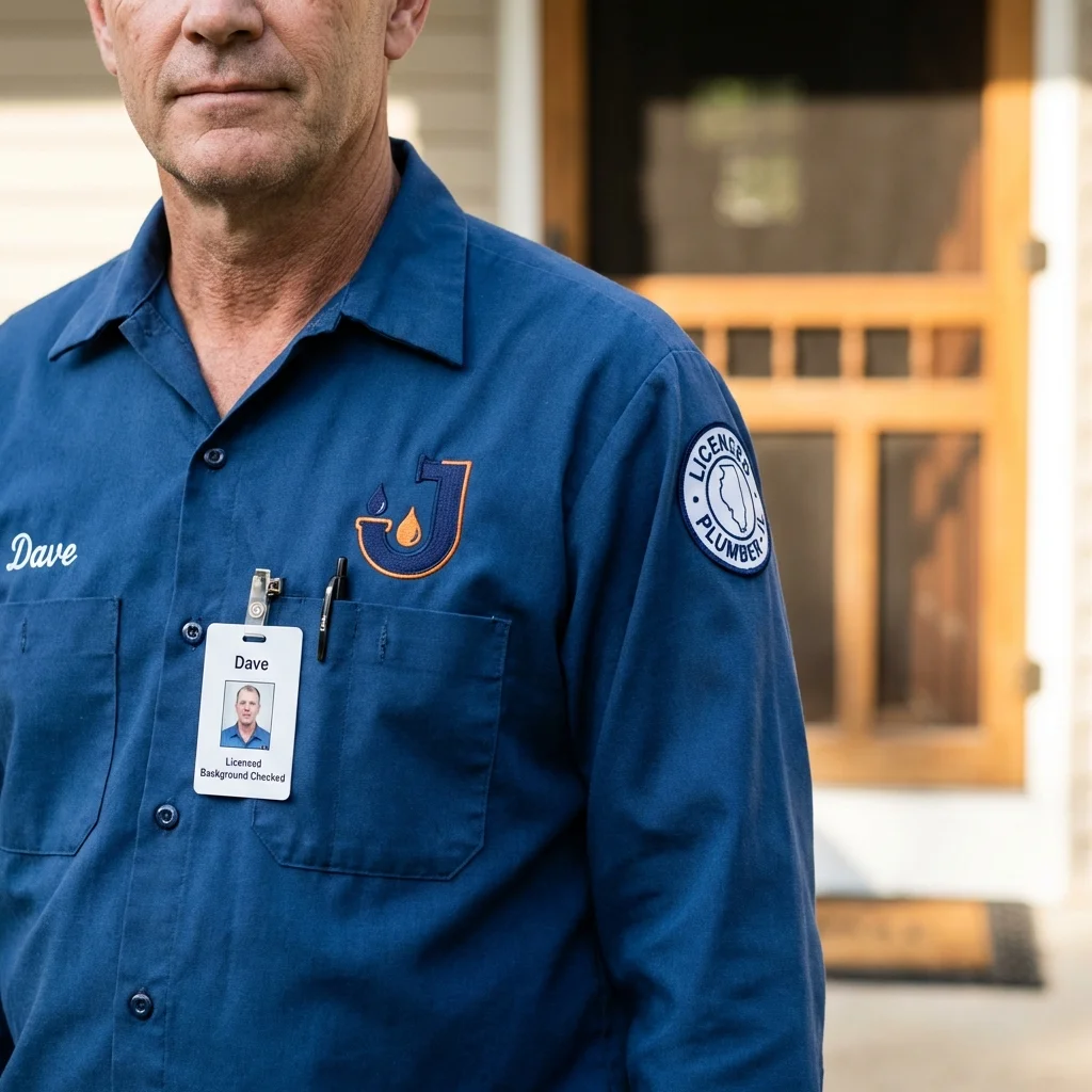 Licensed plumber showing ID badge in Woonsocket, RI
