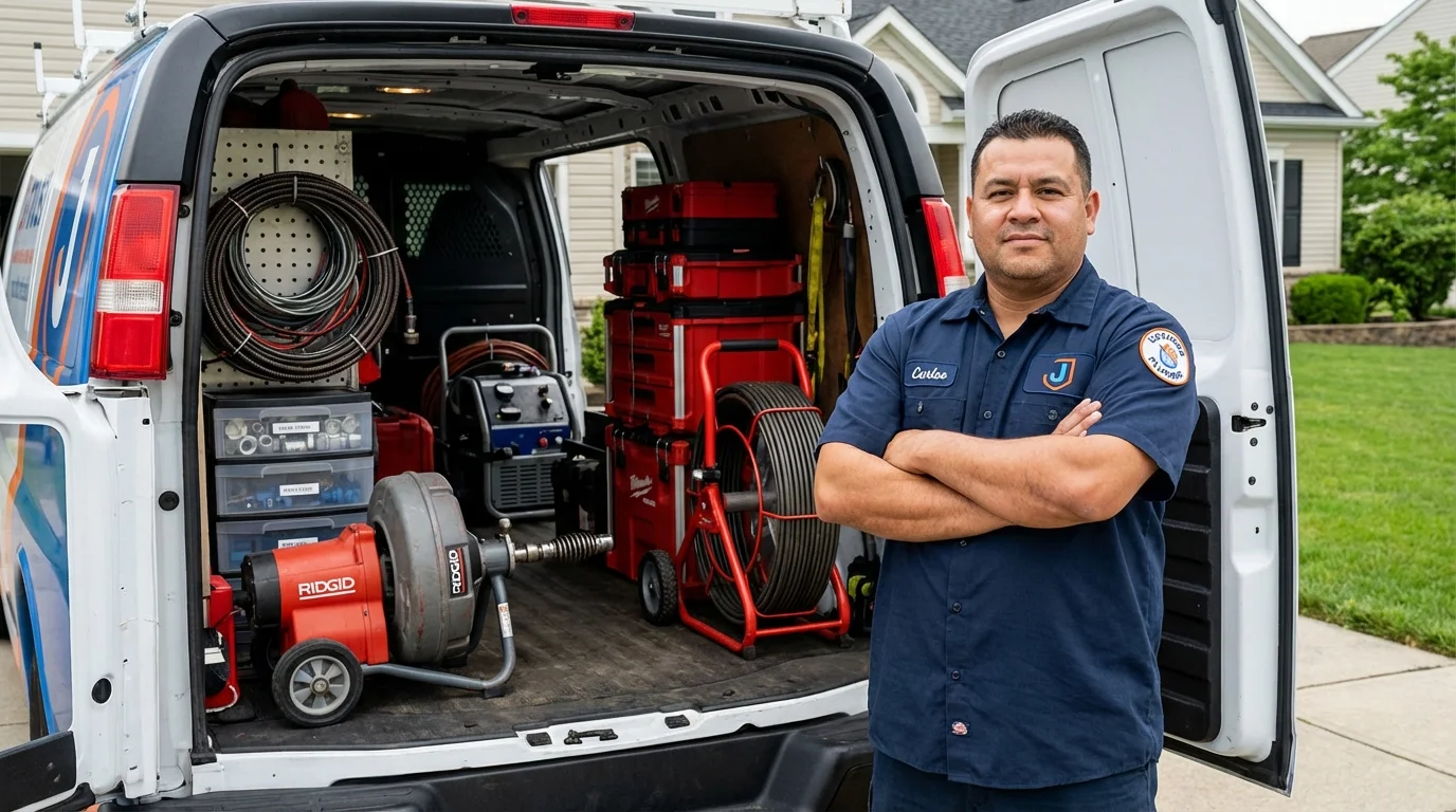Professional drain cleaning equipment and Johns Plumbing LLC plumber in Woonsocket