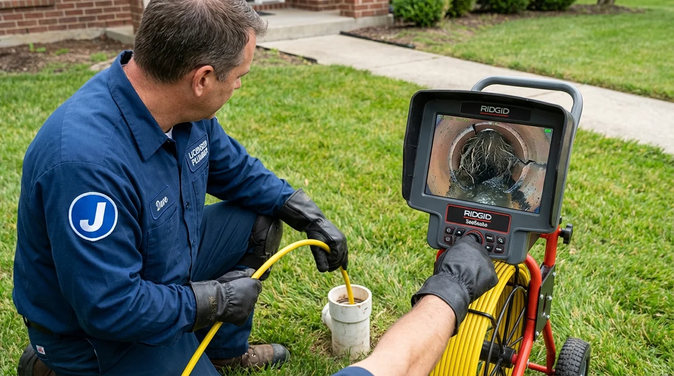 Sewer camera inspection being performed by Johns Plumbing LLC in Woonsocket