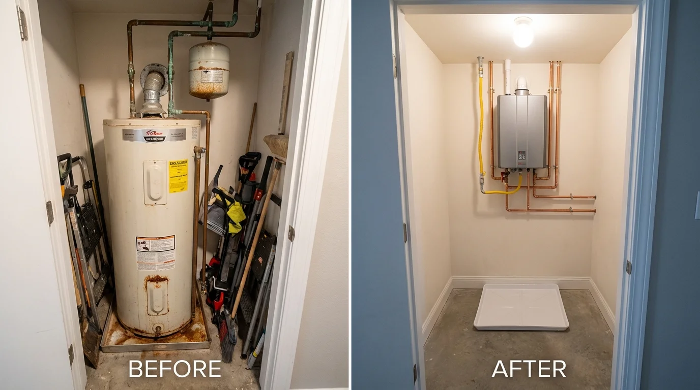 Tank water heater versus wall-mounted tankless unit comparison for Woonsocket, RI homeowners